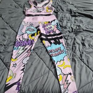 Comic Print Sports Bra and Leggings Set
